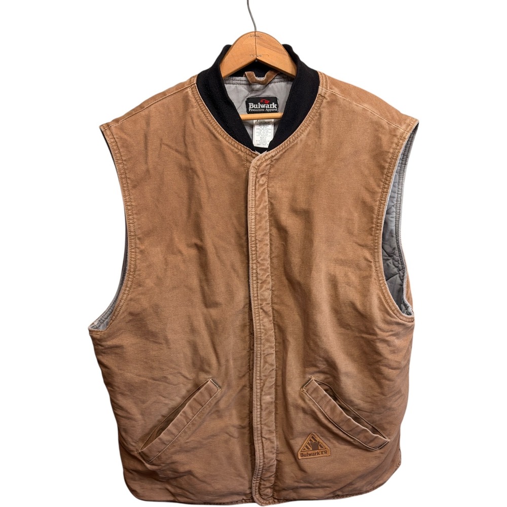Bulwark FR Mens Flame Resistant Work Vest Brown Westex UltraSoft Distressed L